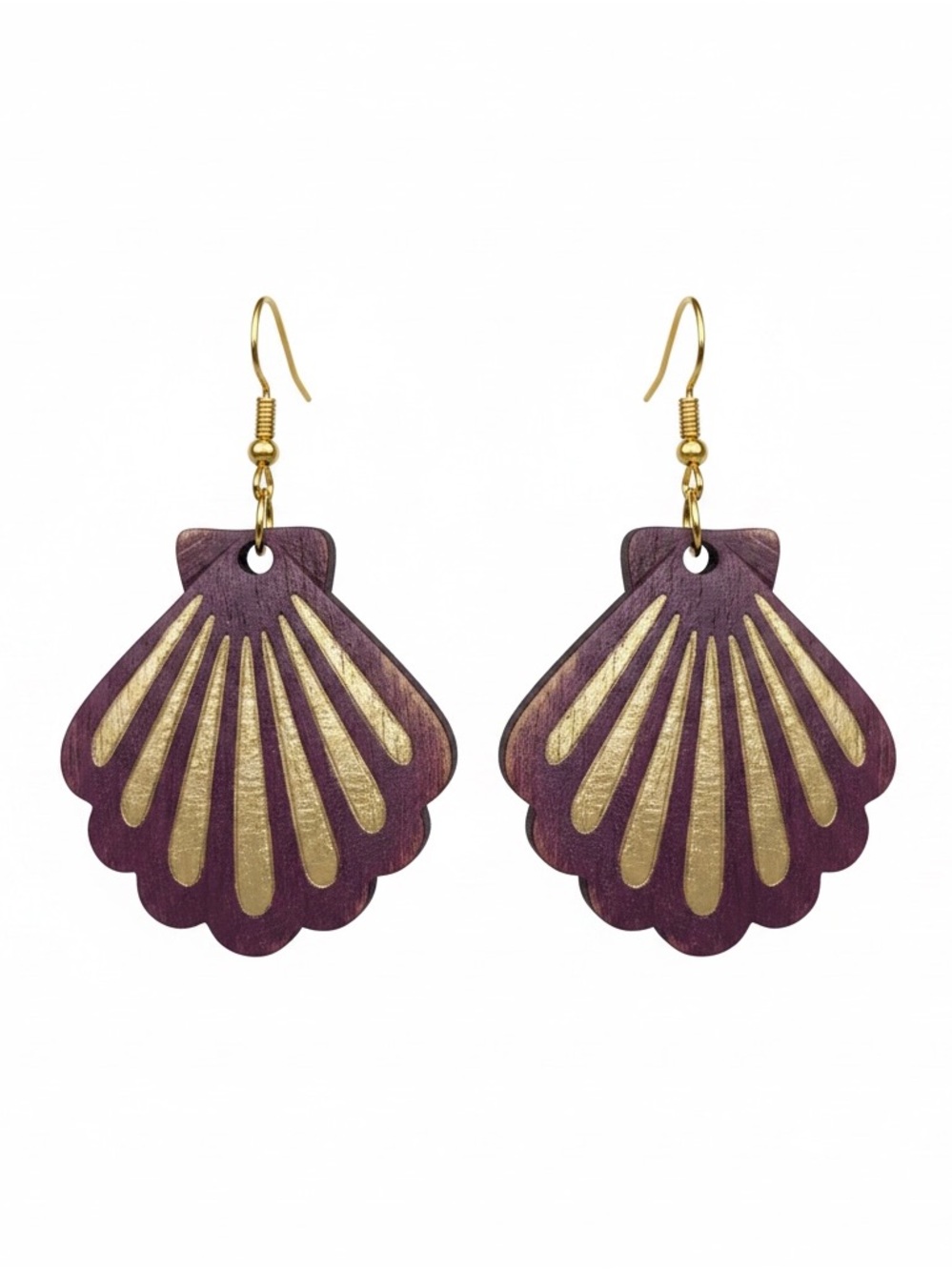Wood Seashell Drop Earrings
